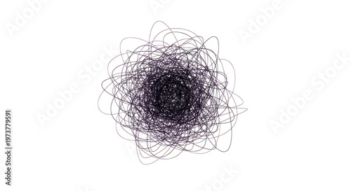 Dark purple messy scribble tangle representing chaos and confusion on a transparent background 
