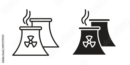 Nuclear power plant icon set. black Illustration for graphic and web design.