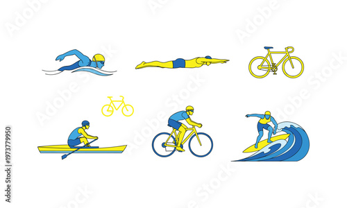 Illustrations of various triathlon and cycling disciplines
