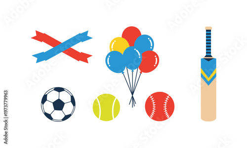 Colorful icons representing various sports and celebration items