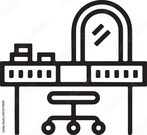 Elegant dressing table with a large mirror and coordinating stool for makeup application