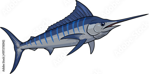 Dynamic Blue Marlin and Atlantic Bluefin Tuna Fish Vector Illustration Set for Sport Fishing