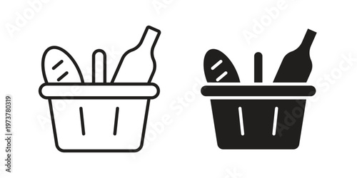 Picnic basket icon set. black Illustration for graphic and web design.