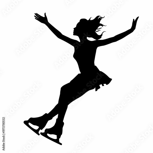 Silhouette of an elegant figure skater performing a graceful routine. This silhouette highlights the skater's poise and skill in a dynamic pose. 