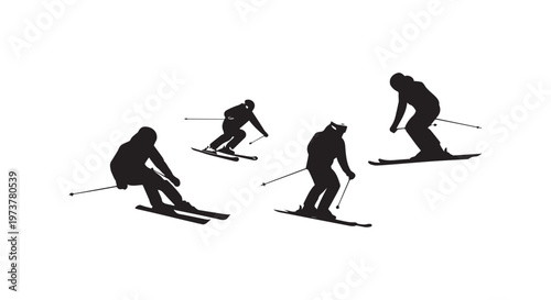 A dynamic illustration of surfers in action on wave crests in a minimalist black and white artwork