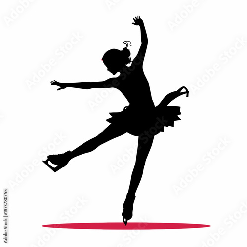 A silhouette of a graceful figure skater in a dynamic pose on the ice. The skater is wearing a tutu and skates, exuding elegance and movement.
