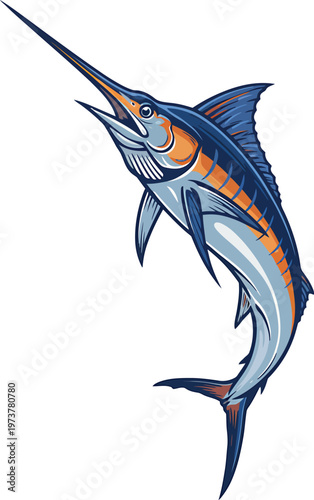 Dynamic Blue Marlin Jumping Vector Illustration for Sport Fishing and Marine Design