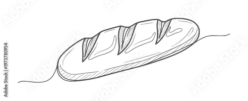 Hand drawn of a loaf of bread with scoring marks food baking bakery