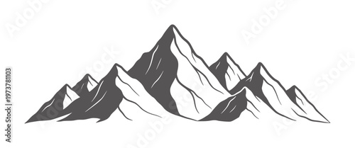 Stylized dark grey mountain range peaks against white jagged silhouette