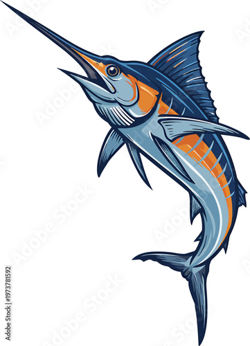 Dynamic Blue Marlin Jumping Vector Illustration for Sport Fishing and Marine Design