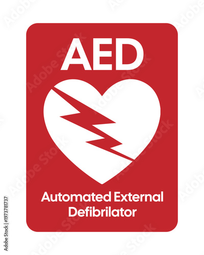AED Automated External Defibrillator Sign Vector Graphic Red Emergency Symbol
