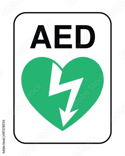 AED Defibrillator Sign Vector Graphic Green Heart Emergency Symbol Medical Icon