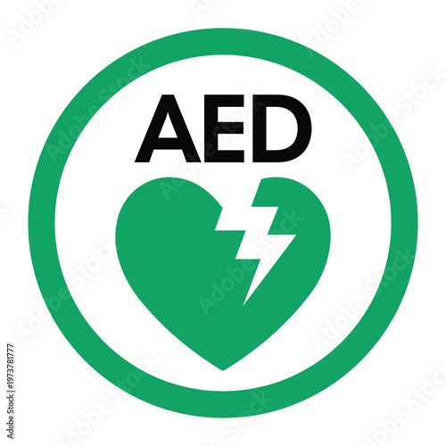 AED Defibrillator Sign Vector Graphic Green Heart Rescue Symbol