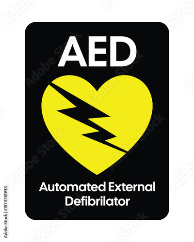 AED Automated External Defibrillator Sign Vector Graphic Black Yellow Emergency Symbol