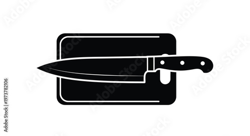 Black knife resting on a cutting board simple silhouette on transparent background