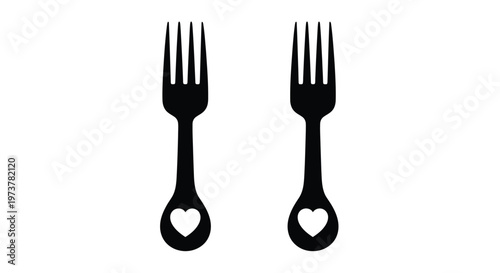 Obraz na plátne Two black forks with heart shaped handles on transparent background silhouette