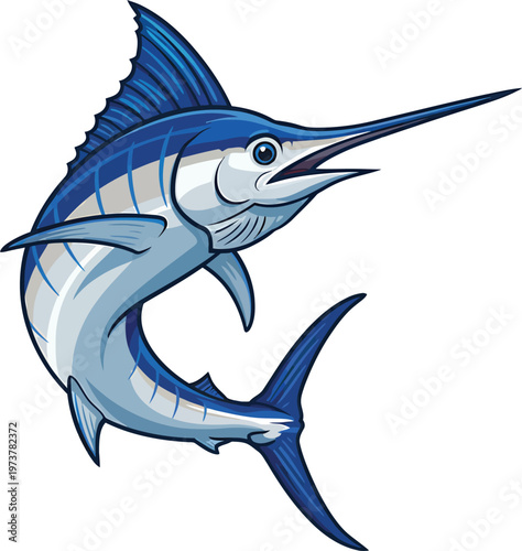 Dynamic Blue Marlin Jumping Vector Illustration for Sport Fishing and Marine Design