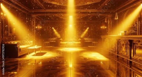 A blurry photo of a brightly lit room with yellow lights
