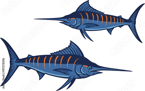 Dynamic Blue Marlin Jumping Vector Illustration for Sport Fishing and Marine Design