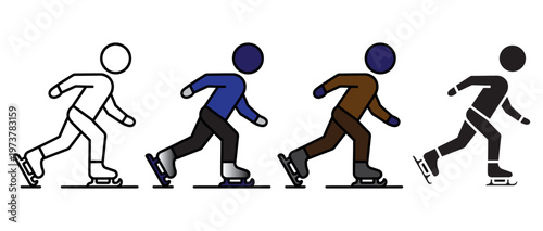 Progression of human evolution walking on ice skates flat vector illustration