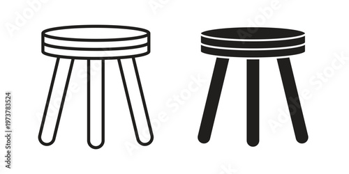 Three legged stool icon set. black Illustration for graphic and web design.