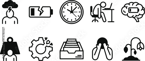 A collection of icons representing stress and burnout at work