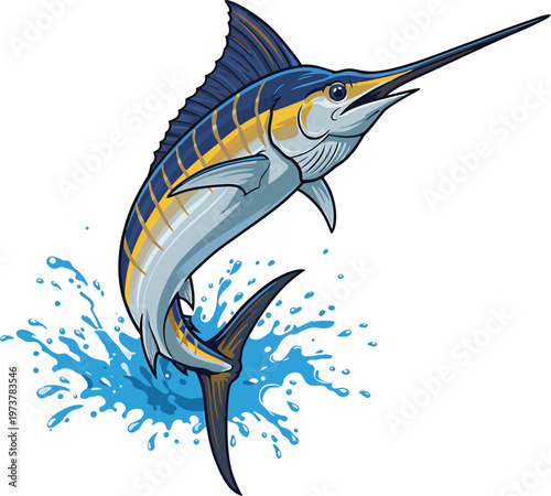 Dynamic Blue Marlin Jumping Vector Illustration for Sport Fishing and Marine Design
