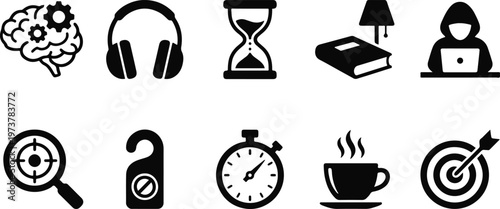 A collection of icons representing productivity and focus