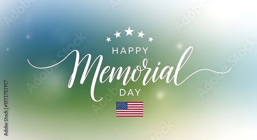 Happy memorial day greeting with american flag and blurred background