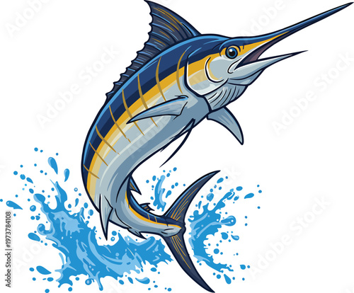 Dynamic Blue Marlin Jumping Vector Illustration for Sport Fishing and Marine Design