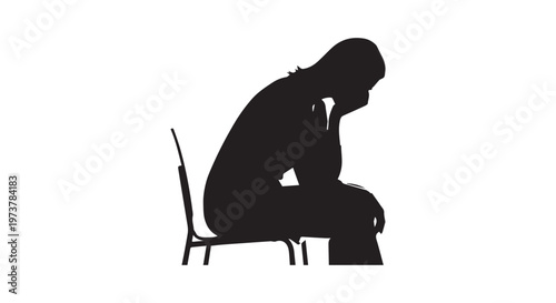 a silhouette of a person sitting alone on a bench in deep thought or contemplation