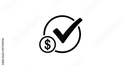 Black and white financial success concept with dollar sign and checkmark