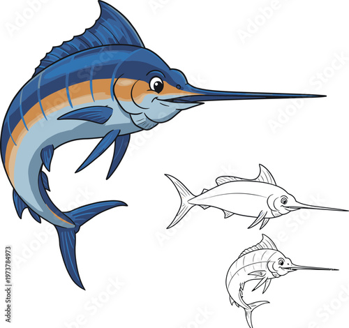 Dynamic Blue Marlin Jumping Vector Illustration for Sport Fishing and Marine Design