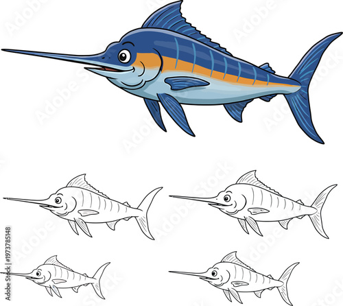 Dynamic Blue Marlin Jumping Vector Illustration for Sport Fishing and Marine Design