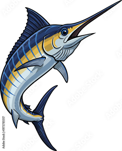 Dynamic Blue Marlin Jumping Vector Illustration for Sport Fishing and Marine Design