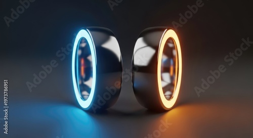 Modern rings with glowing light effect digital design technology concept
