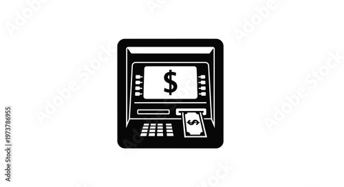 Atm machine icon in black and white isolated on white background