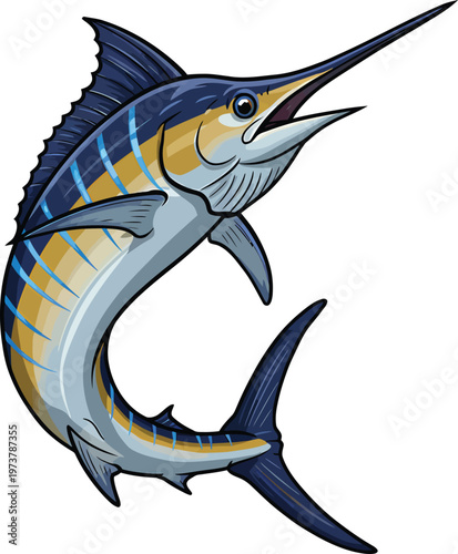 Dynamic Blue Marlin Jumping Vector Illustration for  Fishing and Marine Design