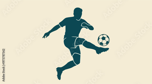 Dynamic silhouette of a male soccer player kicking a football, sport action
