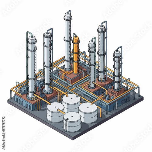Industrial oil refinery processing plant.