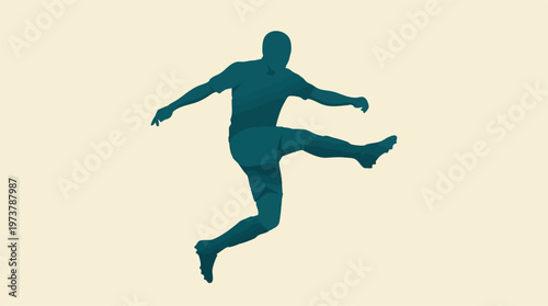 Stylized silhouette of a soccer player kicking the ball