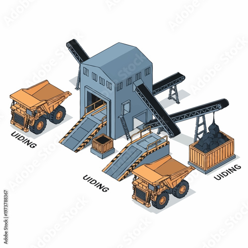 Industrial mining trucks and conveyor belts.