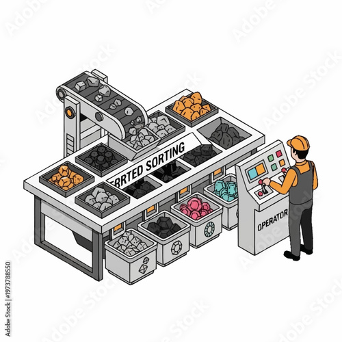 Man working at recycling sorting facility.