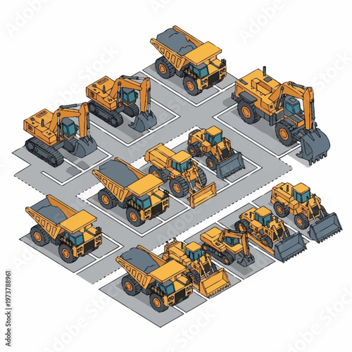 Yellow construction vehicles in a lot.