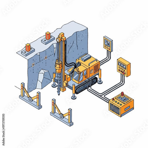 Industrial drilling machine equipment operation.