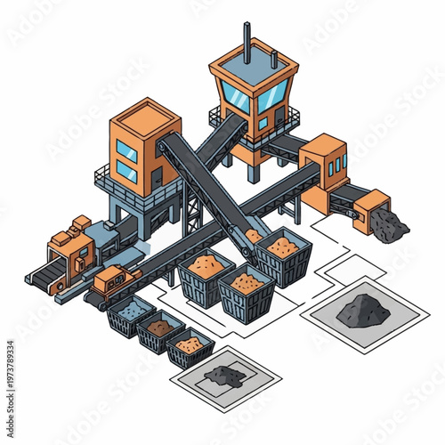 Industrial mining conveyor belt system machinery.