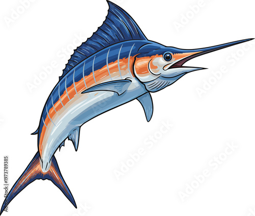 Dynamic Blue Marlin Jumping Vector Illustration for  Fishing and Marine Design