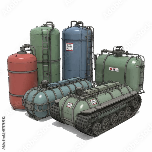 Military green fuel tank vehicles.