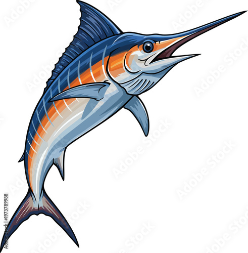 Dynamic Blue Marlin Jumping Vector Illustration for  Fishing and Marine Design