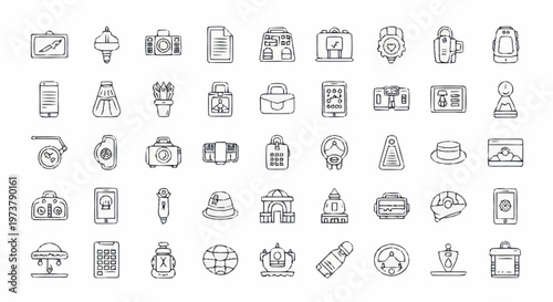 Various business icons and symbols.